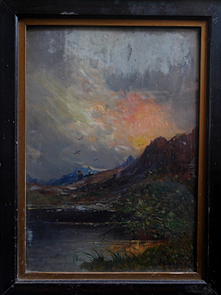 Giuseppe Buscaglione Sunset In Italy Landscape View Italian XIXth Mountain Oil Wood-photo-2