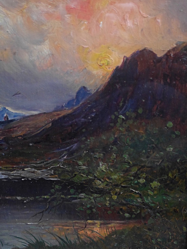 Giuseppe Buscaglione Sunset In Italy Landscape View Italian XIXth Mountain Oil Wood-photo-1