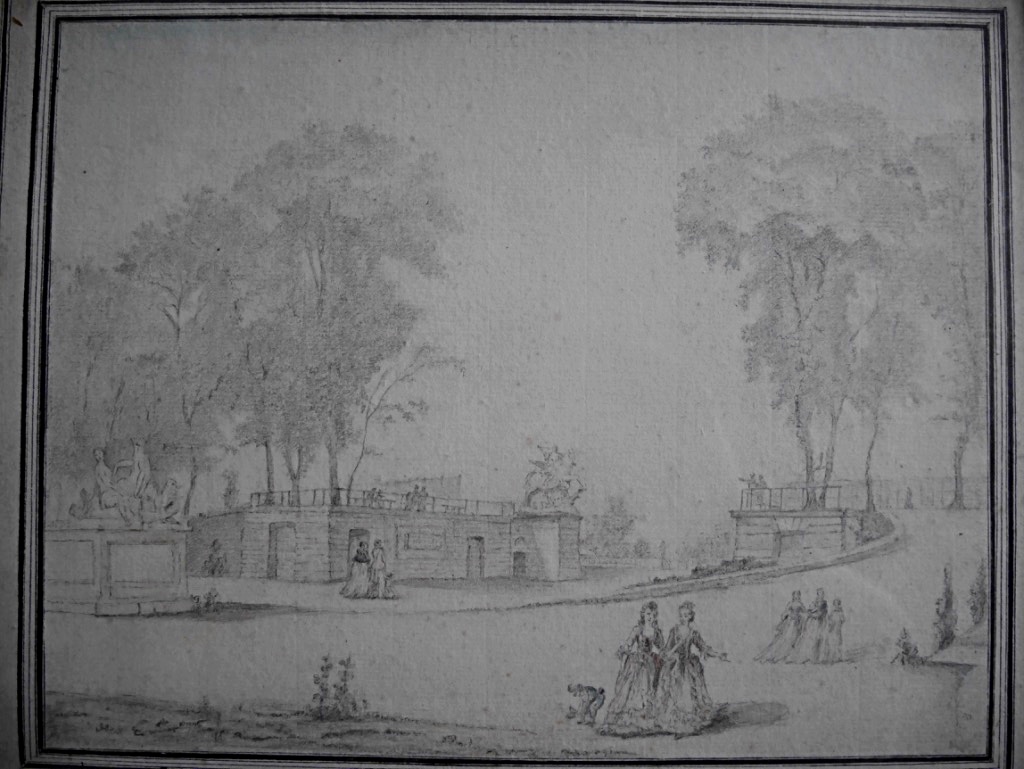 Le Jardin Des Tuileries Paris Ecole Française XVIIIème Dessin Crayon Aquarelle-photo-3