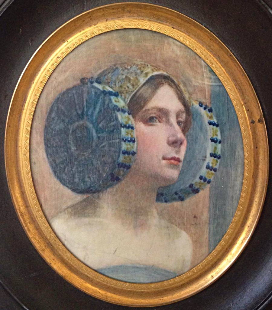 Miniature Symboliste Vers 1900 Portrait De Femme Art Nouveau