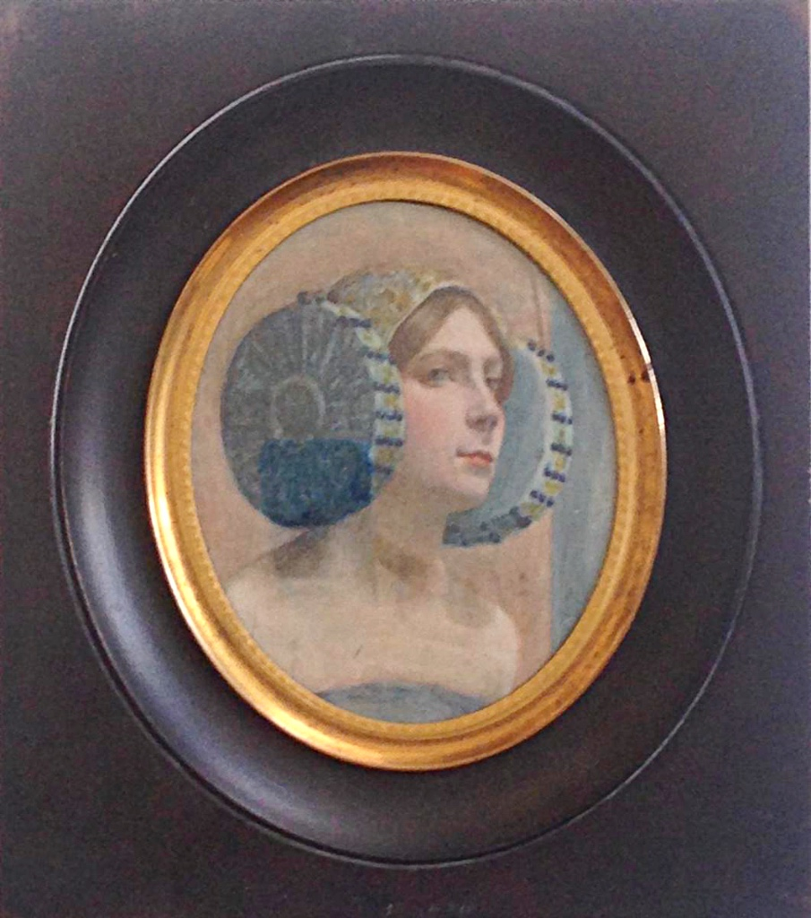 Miniature Symboliste Vers 1900 Portrait De Femme Art Nouveau-photo-2