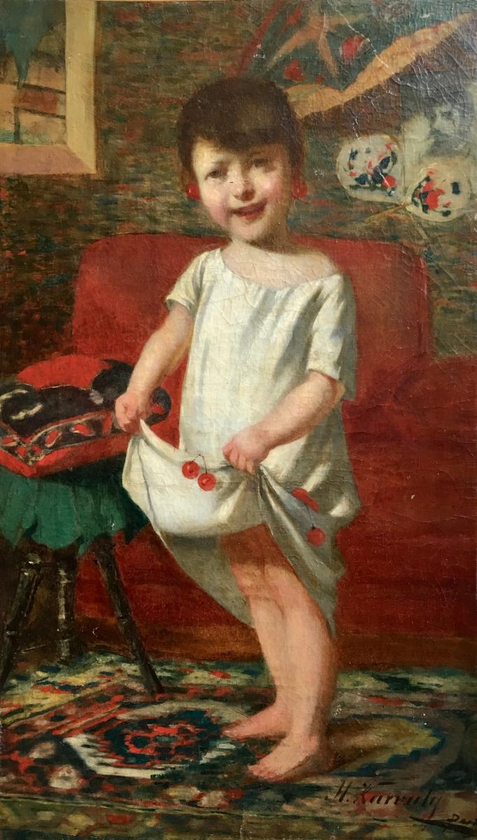 Mor Karvaly Young Girl With Cherries In An Interior Circa 1890