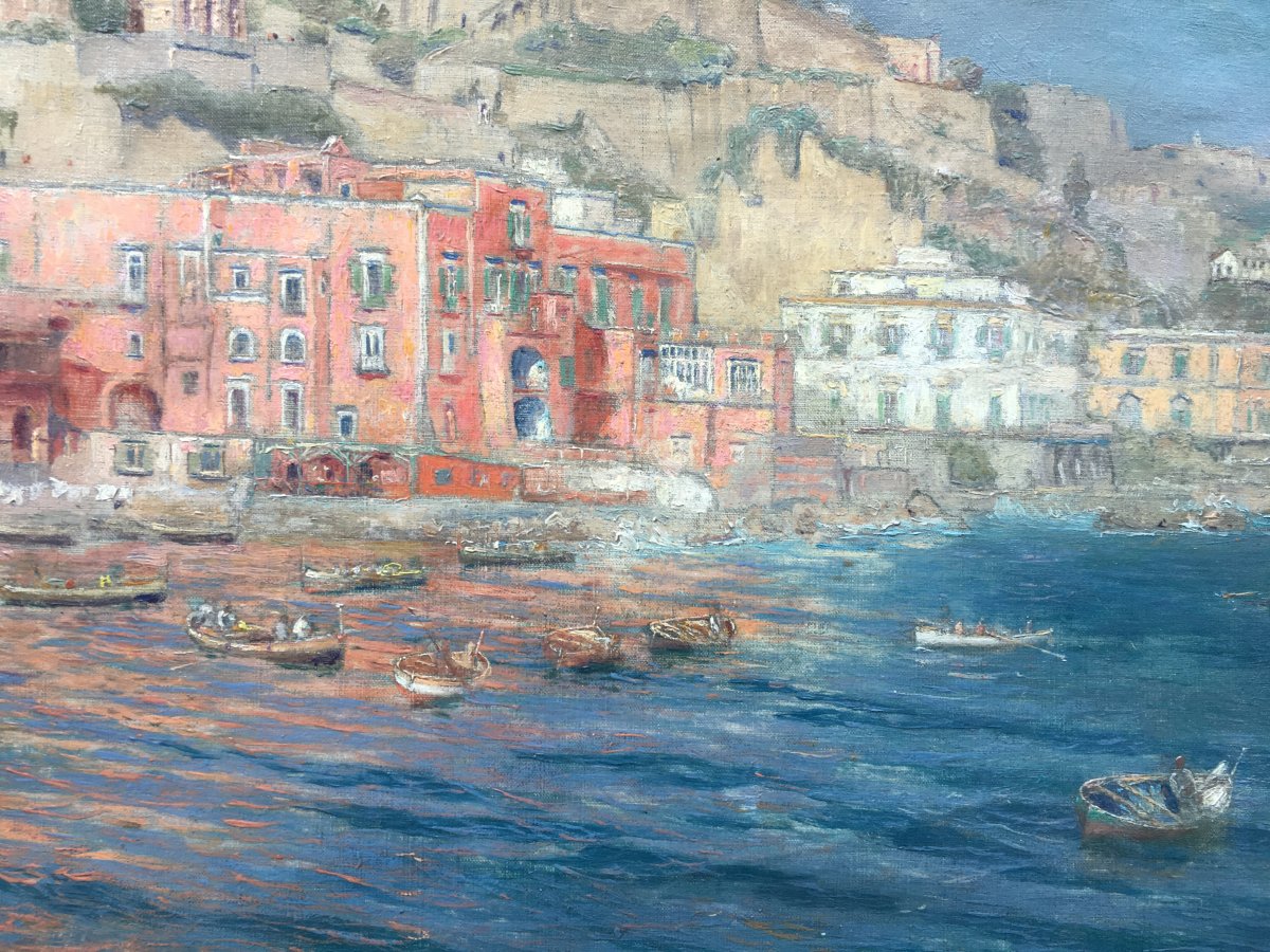 Bord De Mer Animé Huile Sur Toile XIXème Siècle Italie-photo-2