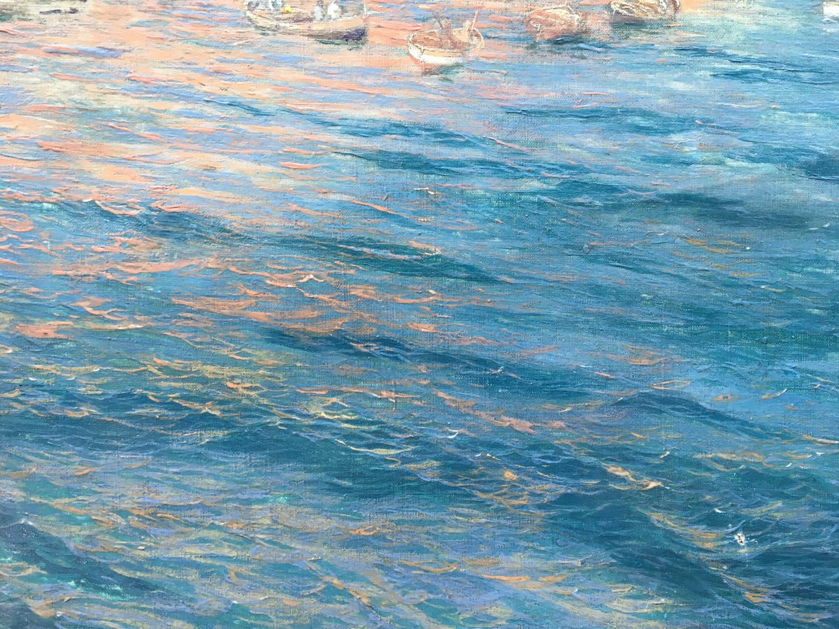 Seaside Animated Oil On Canvas XIXth Century Italy-photo-4