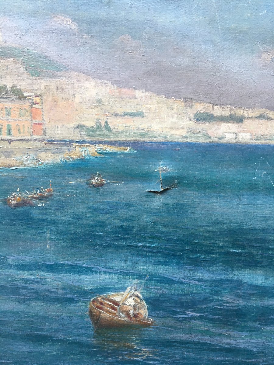 Bord De Mer Animé Huile Sur Toile XIXème Siècle Italie-photo-2