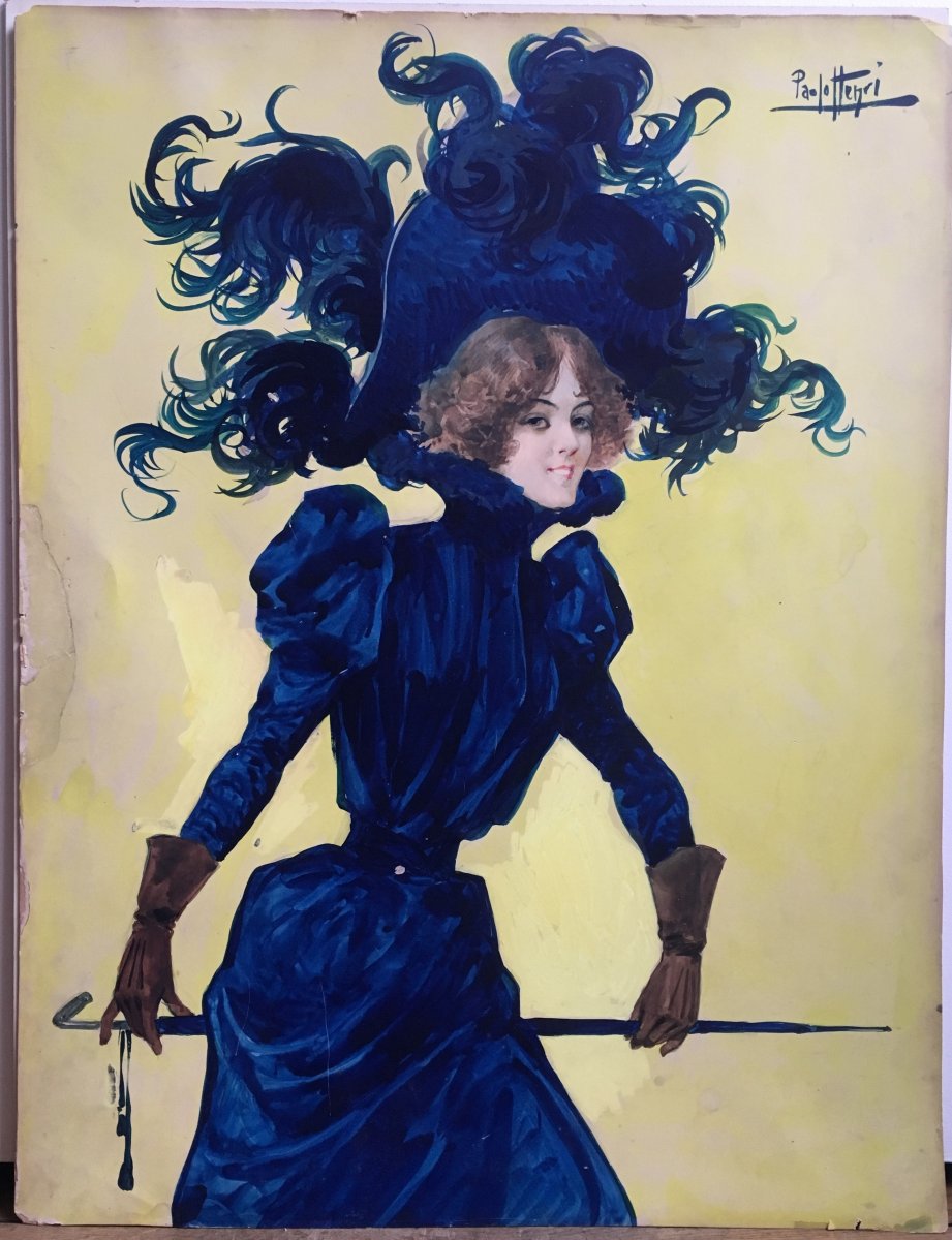 Paolo Henri La Parisienne Gouache Et Aquarelle Vers 1900 Mode femme elégante-photo-1