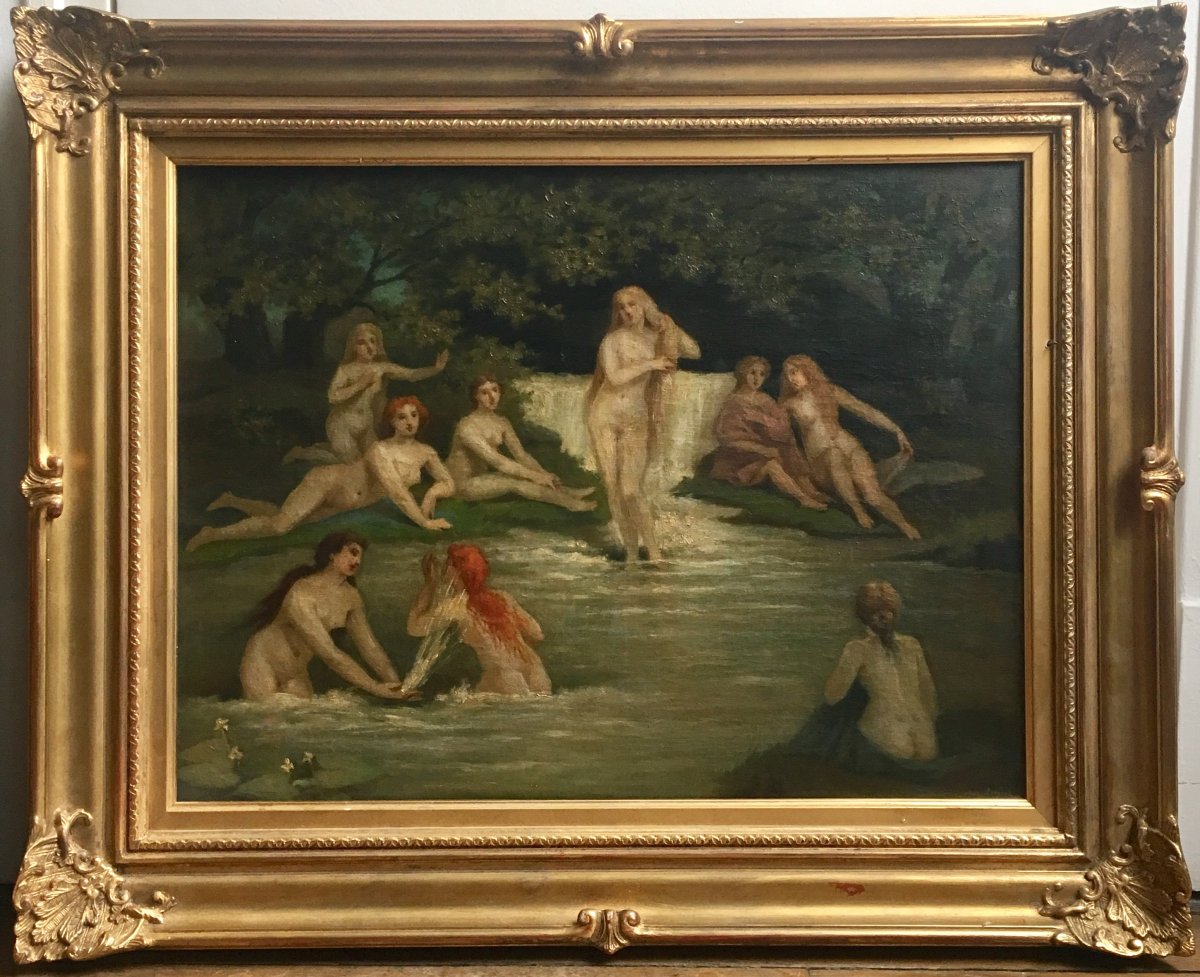 Les Naïades Par Adrien Nargeot XIXème Siècle Femmes Nues Au Bord De L’eau-photo-2