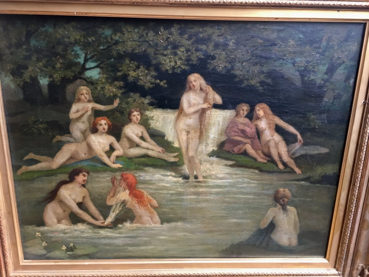 Les Naïades Par Adrien Nargeot XIXème Siècle Femmes Nues Au Bord De L’eau-photo-4