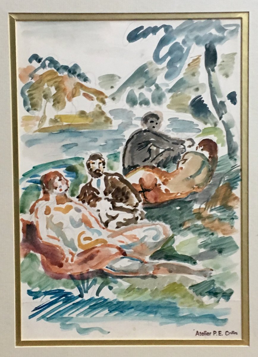 Lunch On The Grass By Paul Émile Colin Watercolor Naked Woman-photo-3
