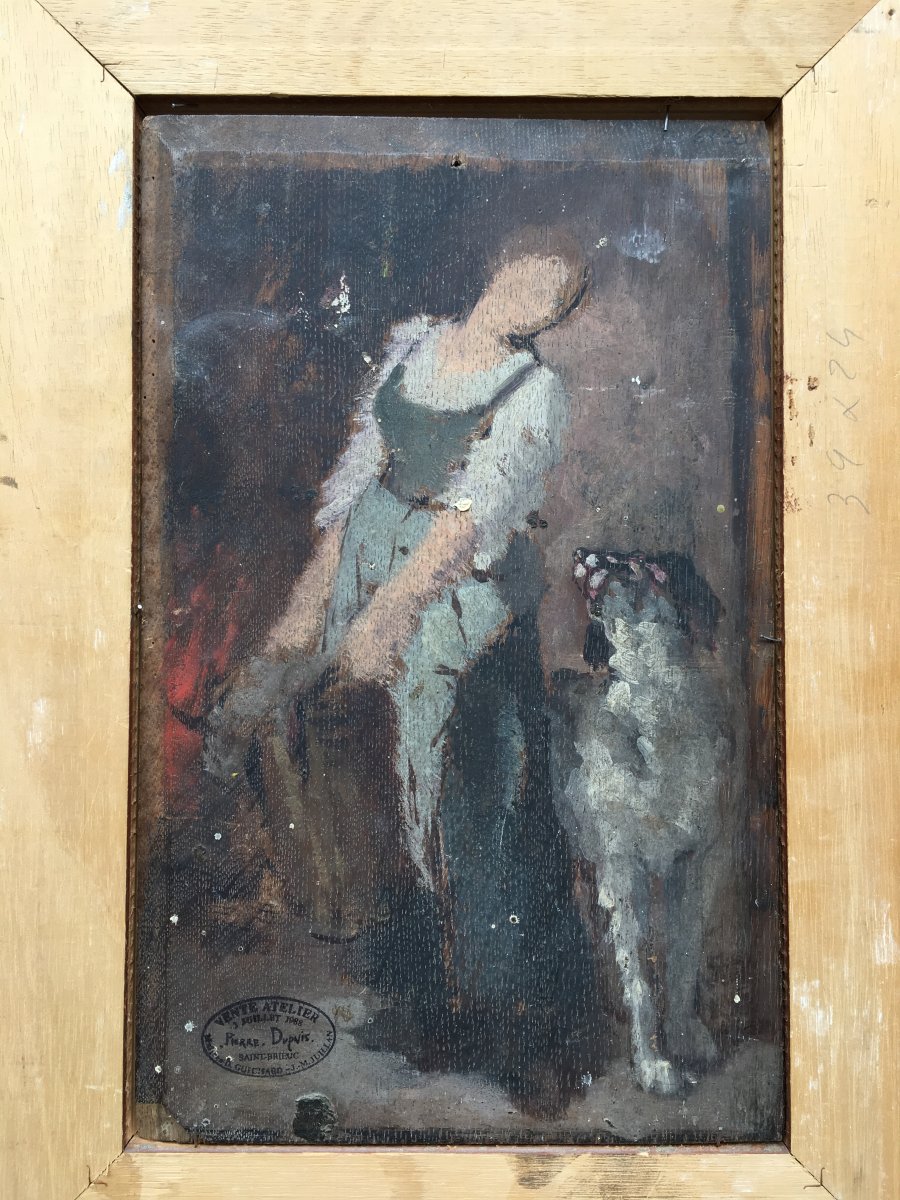 Pierre Dupuis The Bag Or The Plundering Of A City Rome? Double Sided Woman Dog Sketch Oil-photo-4