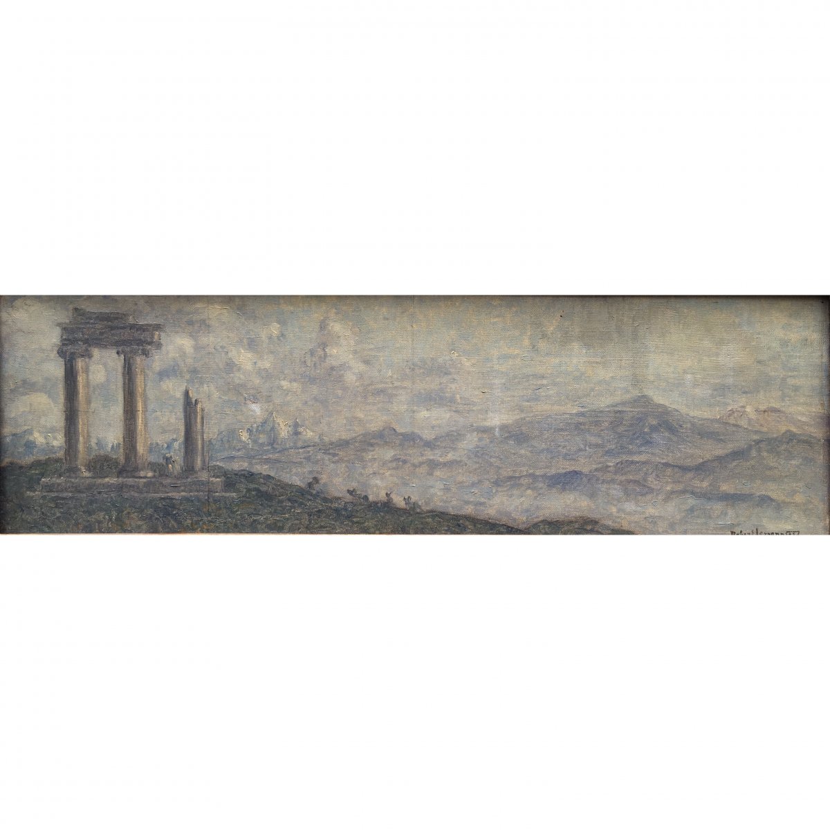 Colonnes Romaines De Nyon Par Robert Lemonnier Huile Toile Esquisse Mairie Bagneux Ruine Suisse