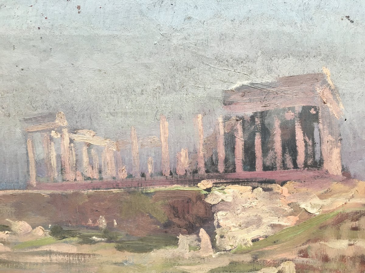 Acropole D’athènes Par José Garnelo Y Alda Huile Sur Toile XIXème Grèce-photo-4