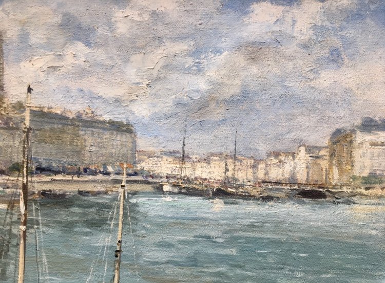 Le Port De La Rochelle Par Charles Blondin Huile Sur Toile -photo-3