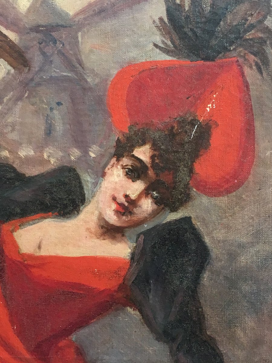 Danseuse De French Cancan Moulin Rouge Par Paolo Henri XIXème Montmartre Huile Toile Paris -photo-2