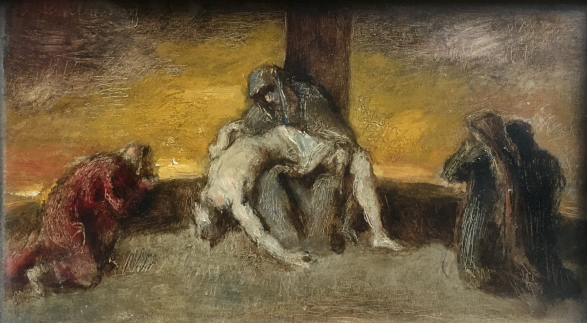 Sketch For A Pietà Jules Emmanuel Valadon Oil On Panel XIXth Century