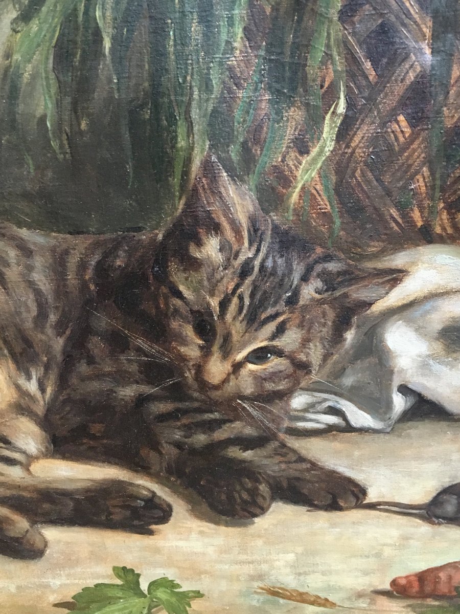 Charles Desavary The Cat And The Mouse Oil On Canvas 1874 Still Life-photo-1