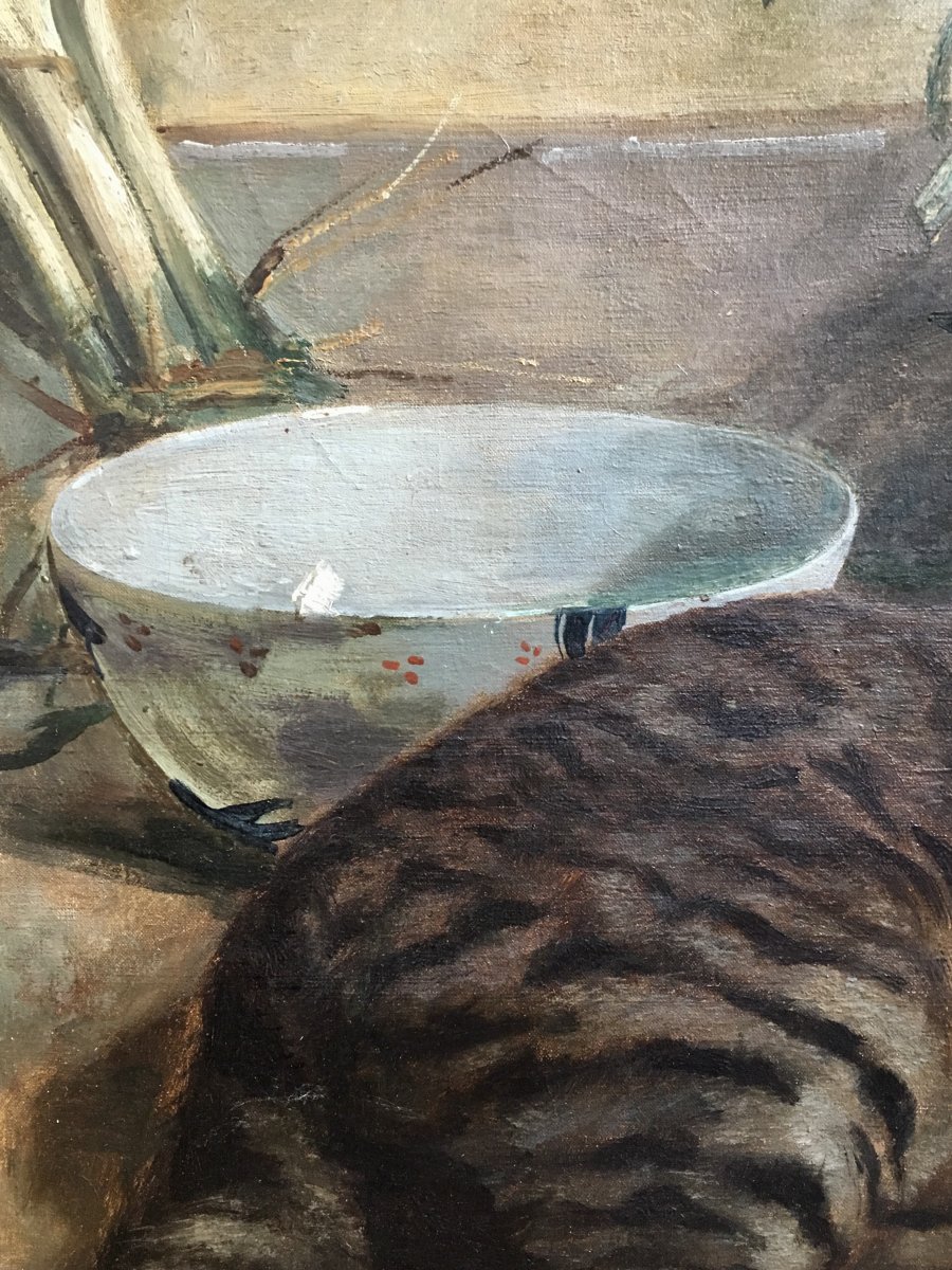 Charles Desavary The Cat And The Mouse Oil On Canvas 1874 Still Life-photo-3