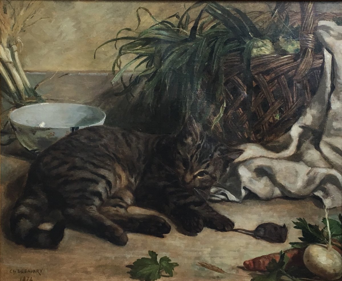 Charles Desavary The Cat And The Mouse Oil On Canvas 1874 Still Life