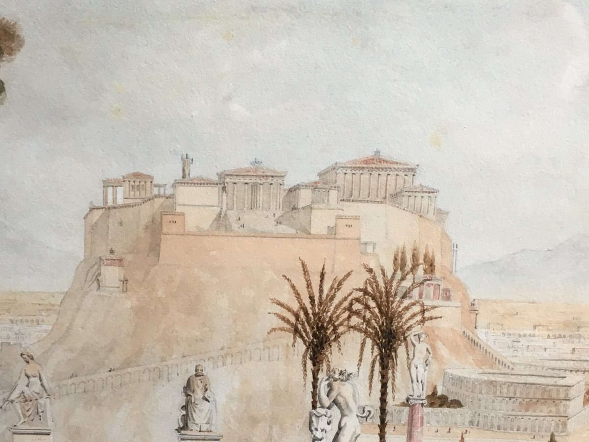 Prosper Morey The Acropolis Of Athens Watercolor Antique Scene 1840-photo-1