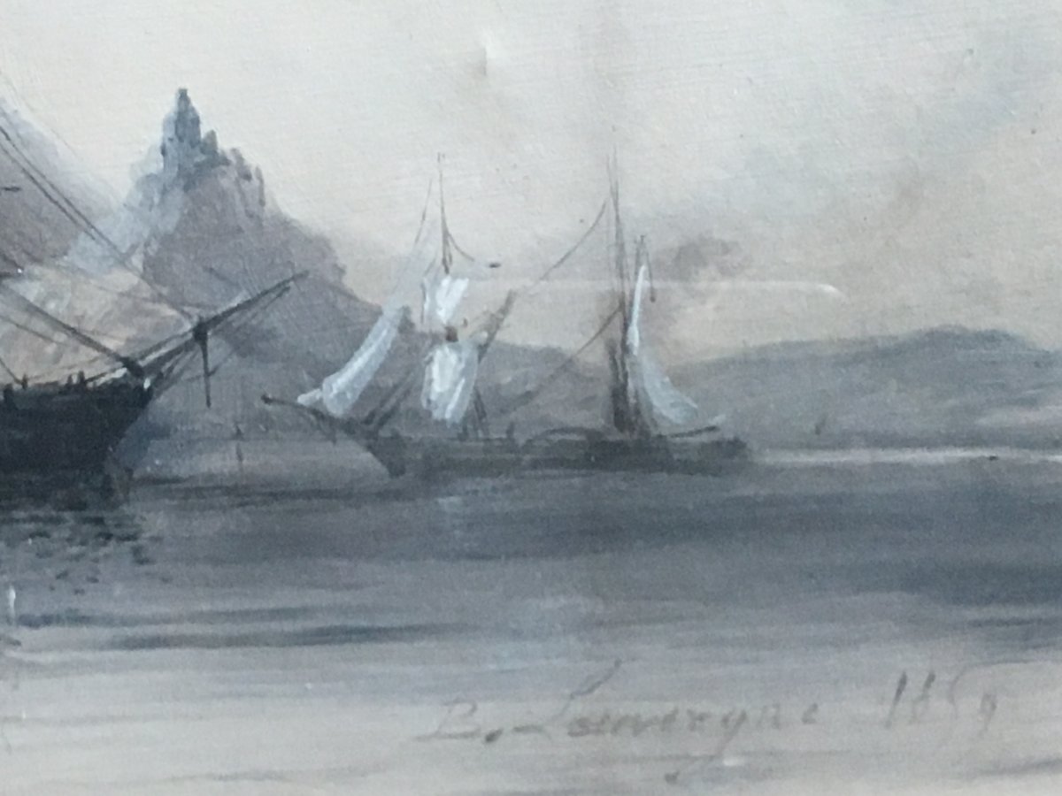 Barthélemy Lauvergne Le  Cap Afrique Du Sud 1859 Huile Et Gouache Sur Papier Marine-photo-4