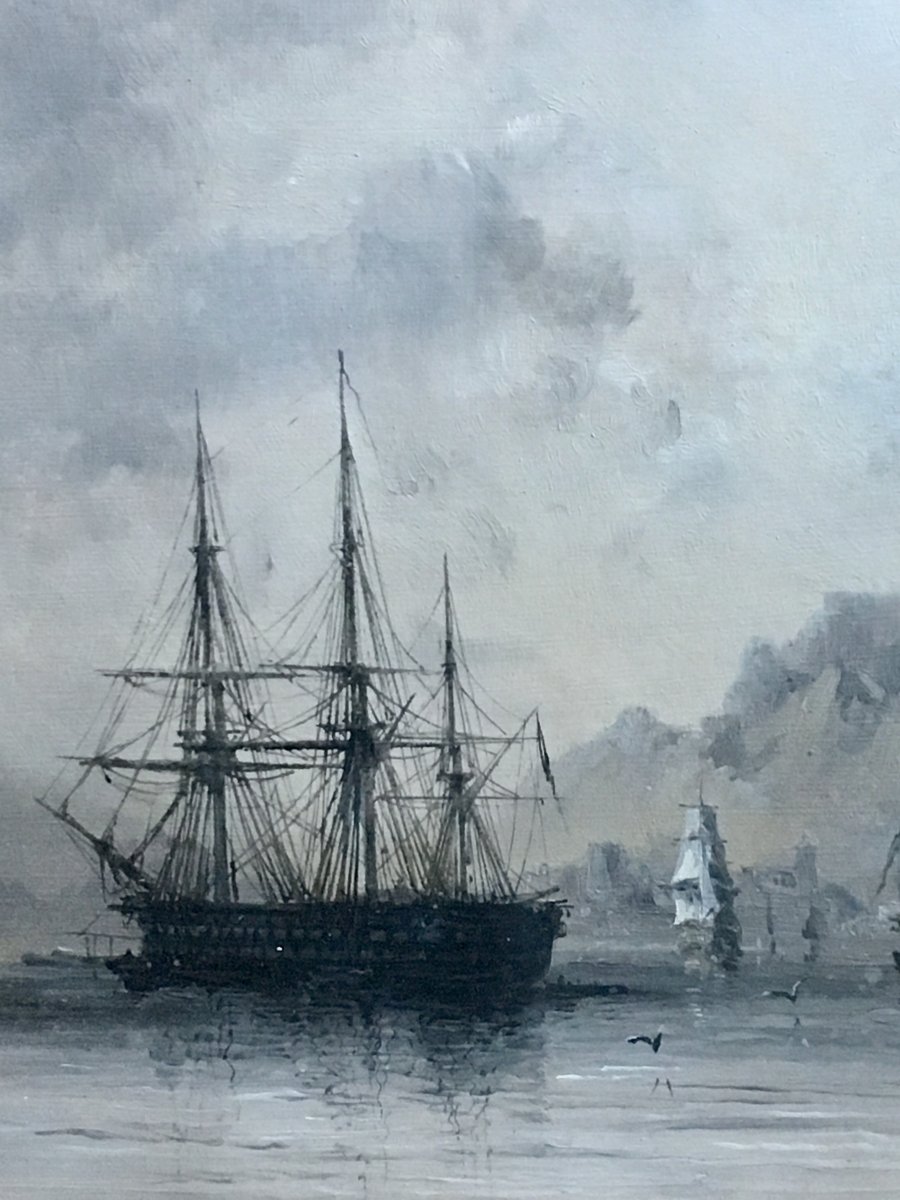 Barthélemy Lauvergne Le  Cap Afrique Du Sud 1859 Huile Et Gouache Sur Papier Marine-photo-2