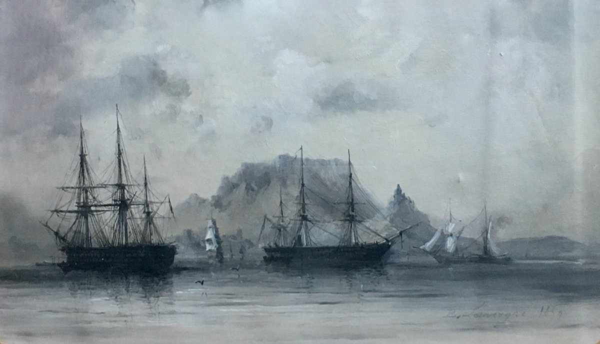 Barthélemy Lauvergne Le  Cap Afrique Du Sud 1859 Huile Et Gouache Sur Papier Marine