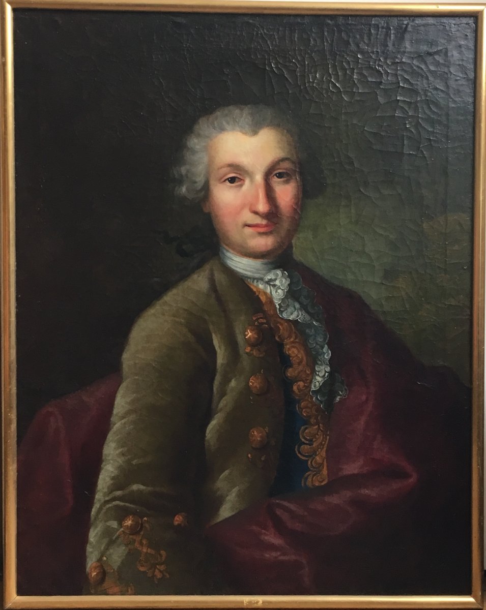 École Française Vers 1760 Portrait D’homme Huile Sur Toile XVIIIème Siècle-photo-2