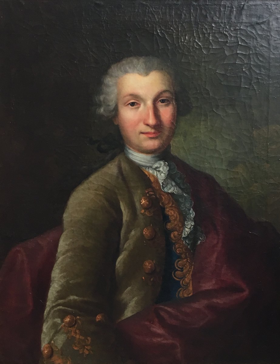 École Française Vers 1760 Portrait D’homme Huile Sur Toile XVIIIème Siècle