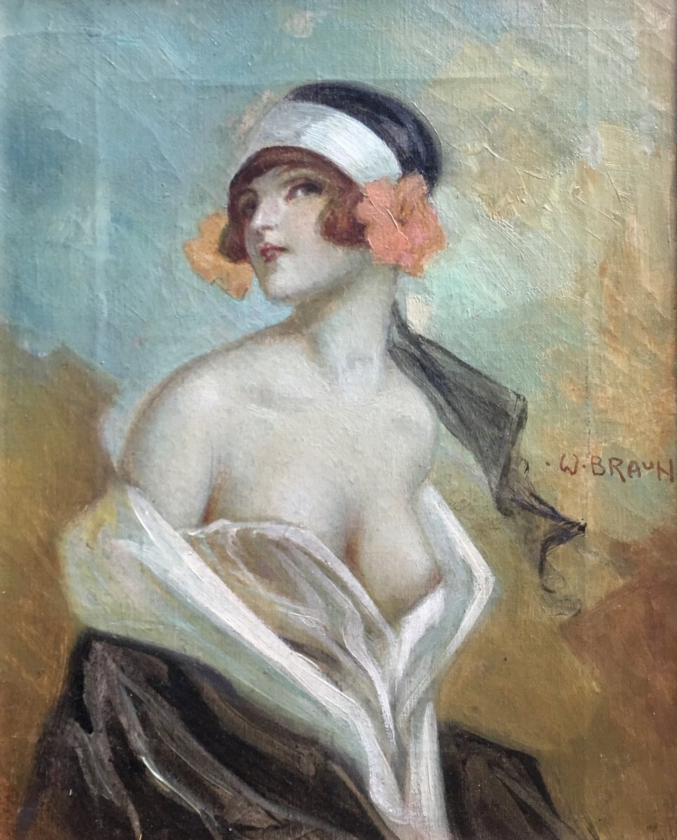 Wilhelm Hans Braun Woman With Naked Breast Oil On Canvas