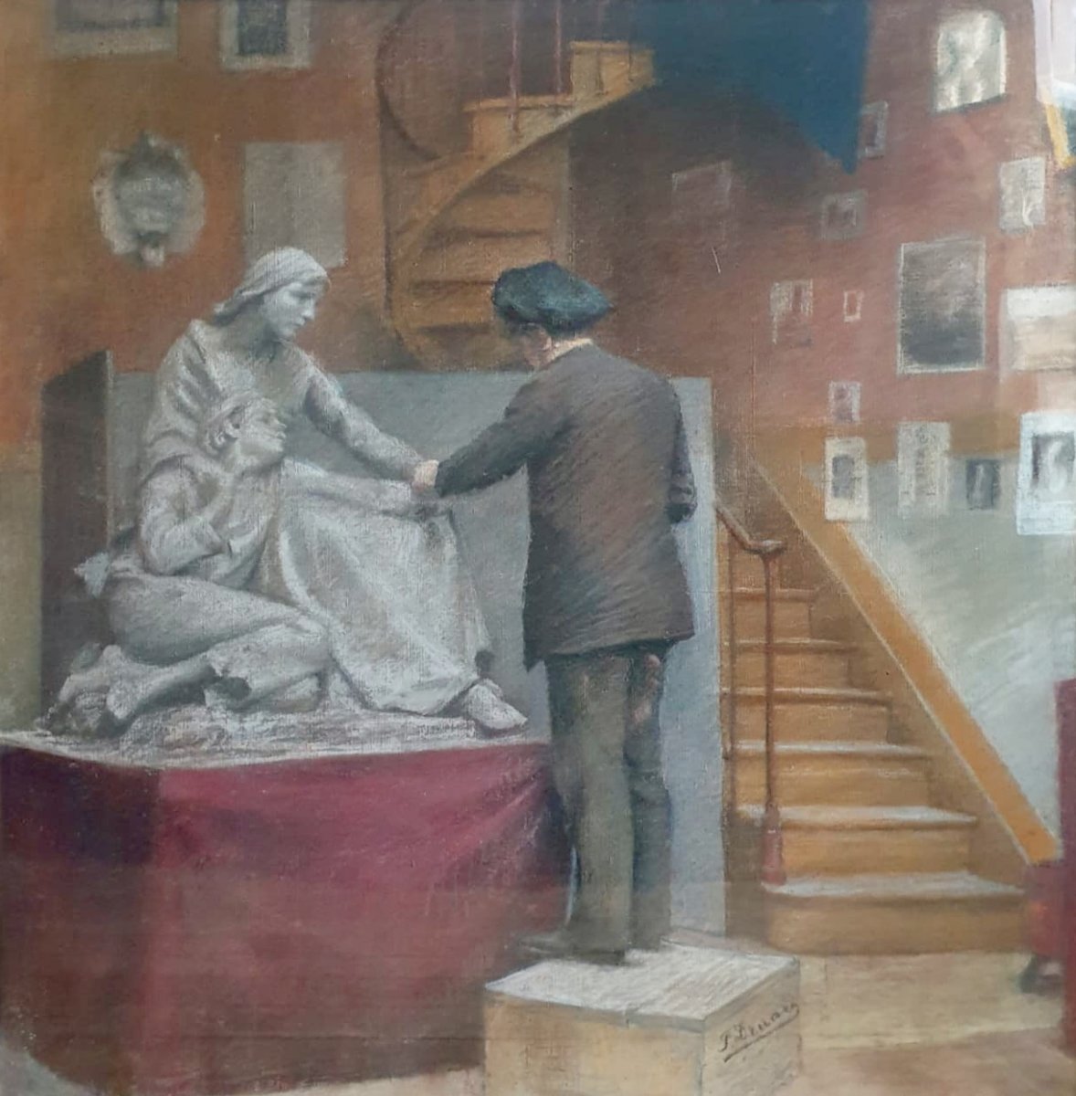 Paul Druard Atelier De M. Devaux Grand Pastel Salon Des Artistes 1890