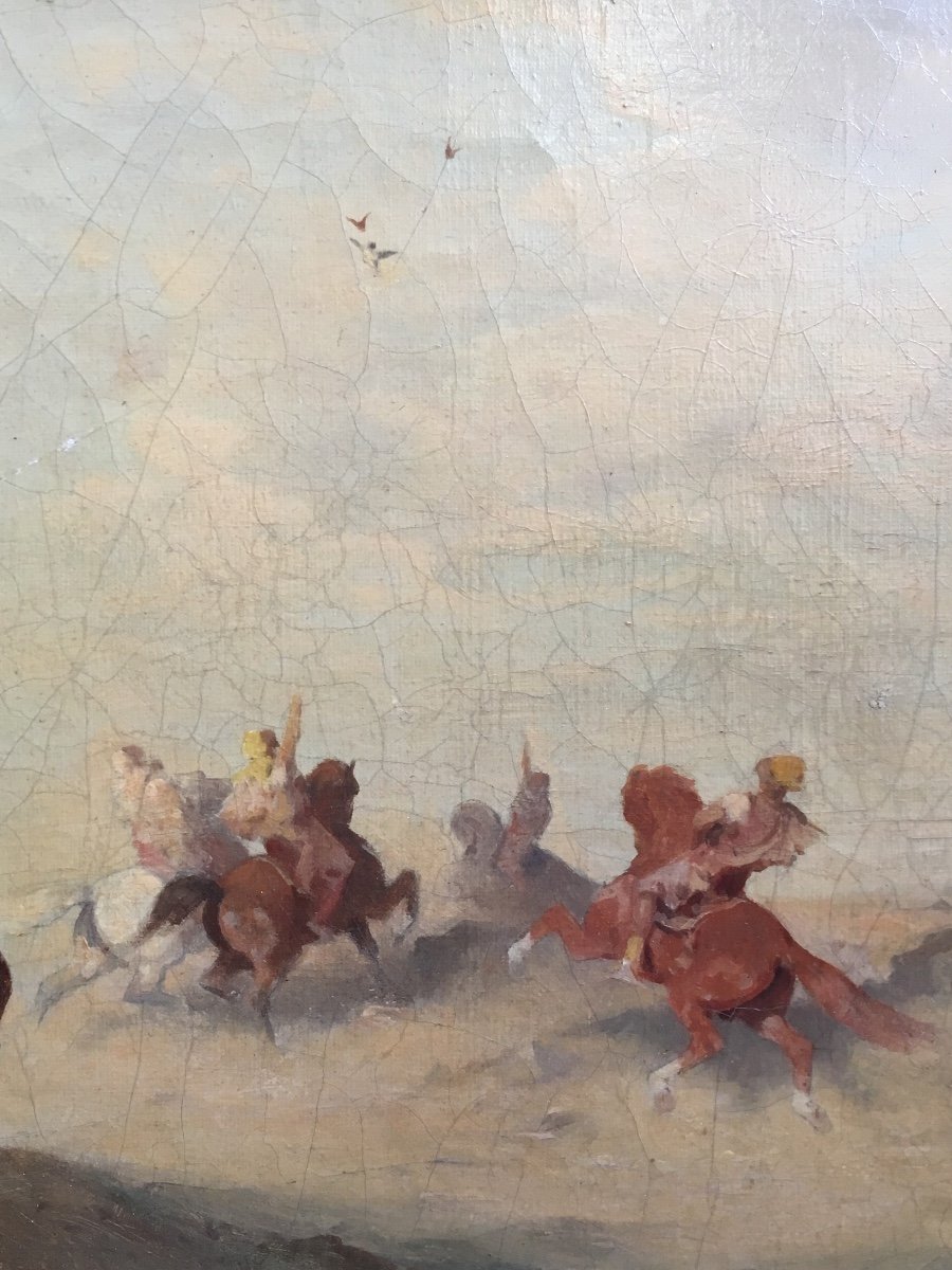 Paul Delamain Hunting For Falcons Orientalism Arab Falconers Oil On Canvas C. 1860 Morocco-photo-4