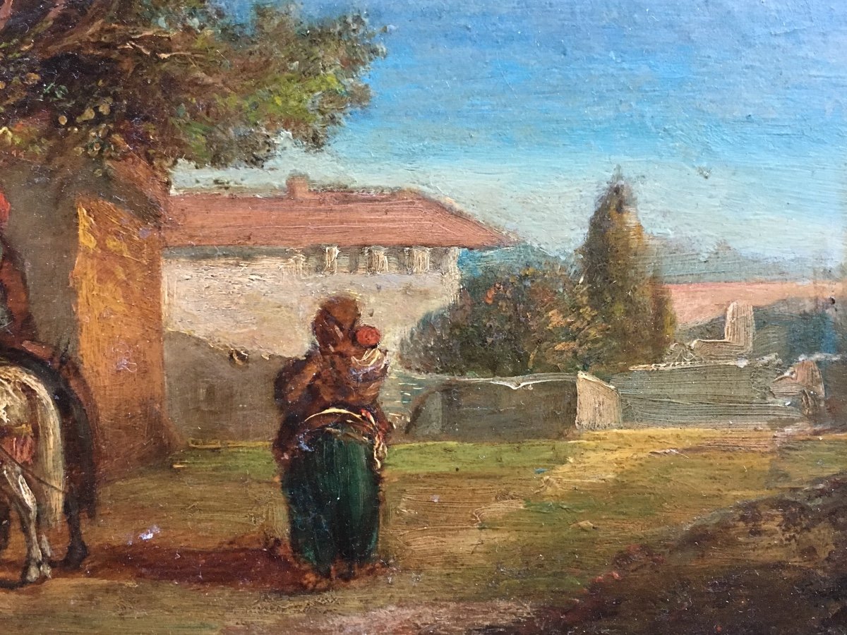 Italian Landscape Attributed To Alexandre Gabriel Decamps Oil On Panel Animated Scene Fountain-photo-4