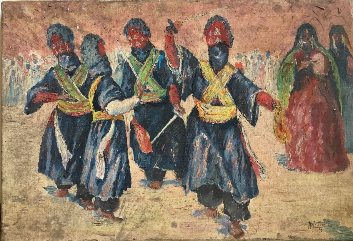 René Pottier La Sebiba Fête Touareg Huile Sur Toile 1935 Orientalisme