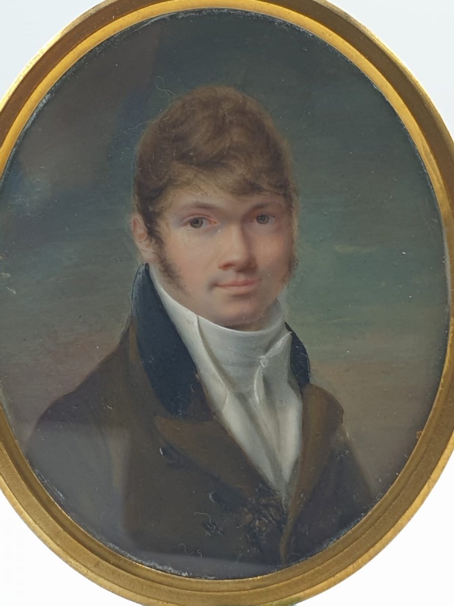 Beau Portrait D’un Jeune Homme Miniature Vers 1830 -photo-3