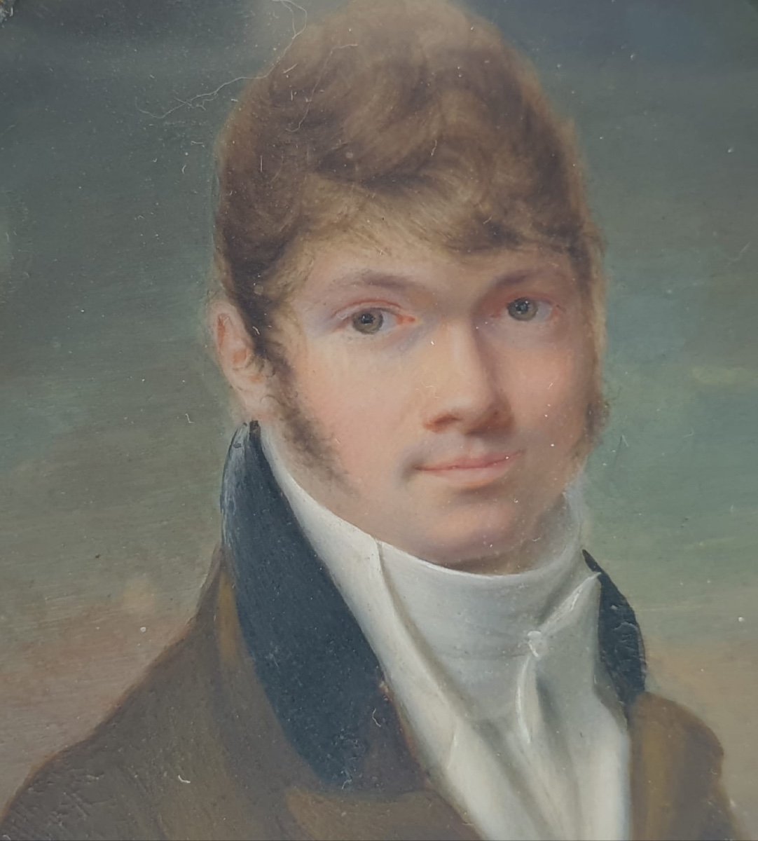 Beau Portrait D’un Jeune Homme Miniature Vers 1830 -photo-4