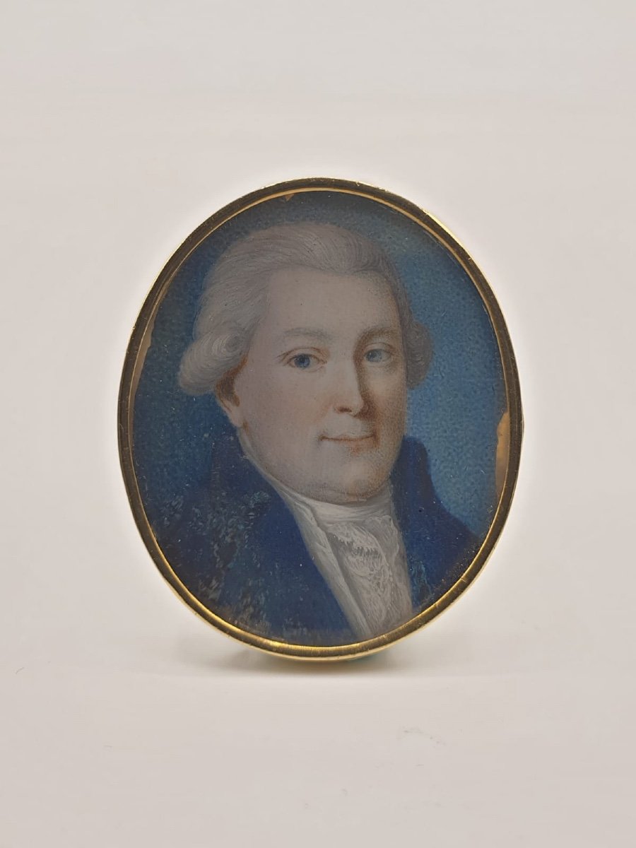 Portrait Of A Man End Of The Eighteenth Century Miniature Gold Strapping On Mother Of Pearl-photo-2