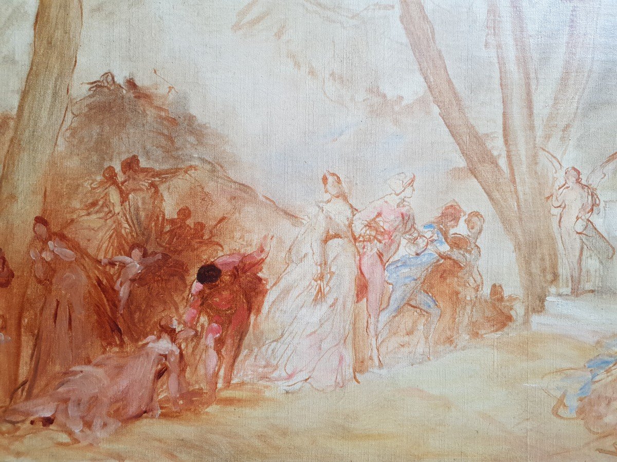 André Charles Voillemot La Cour d'Amour Huile Sur Toile XIXème Siècle Scène Galante -photo-3