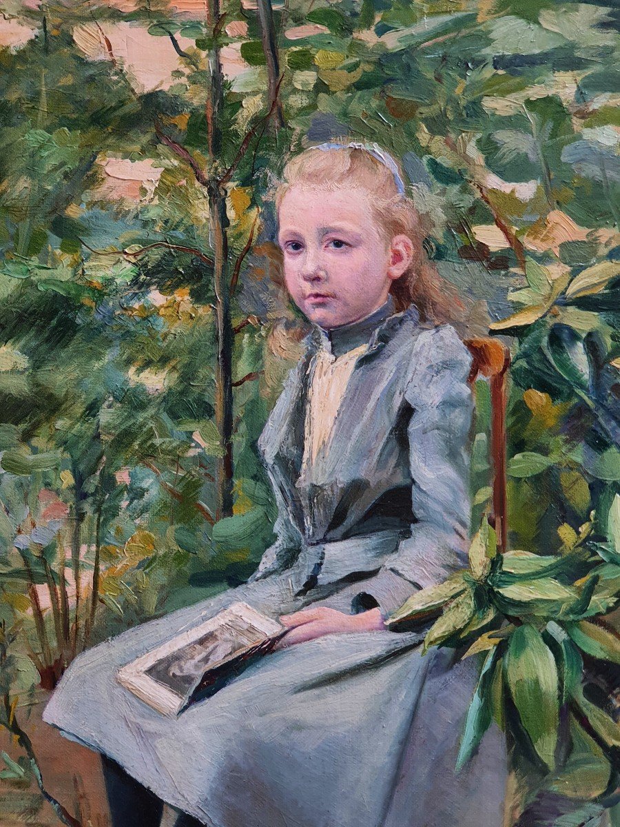 Charles Villain Jeune Fille à La Lecture Dans Un Jardin Huile Sur Toile Peintre De Nancy 1891 -photo-4