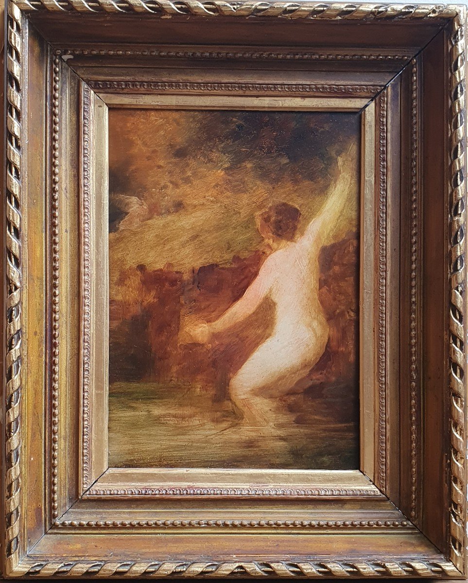 Naked Woman And Putto Raphaël Gourdon Oil On Panel Around 1880 Sketch-photo-2