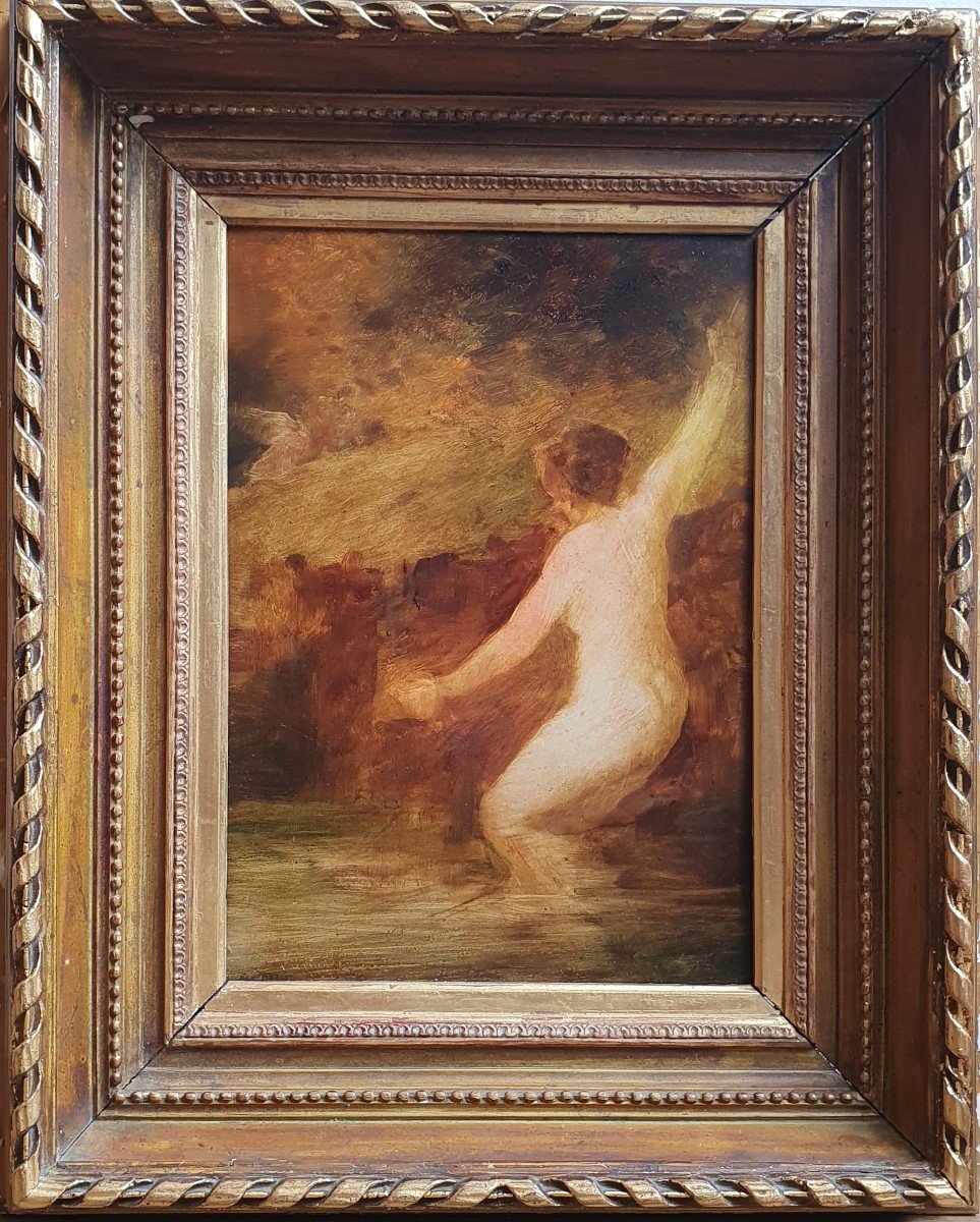 Femme Nue Et Putto Raphaël Gourdon Huile Sur Panneau Vers 1880 Esquisse-photo-2