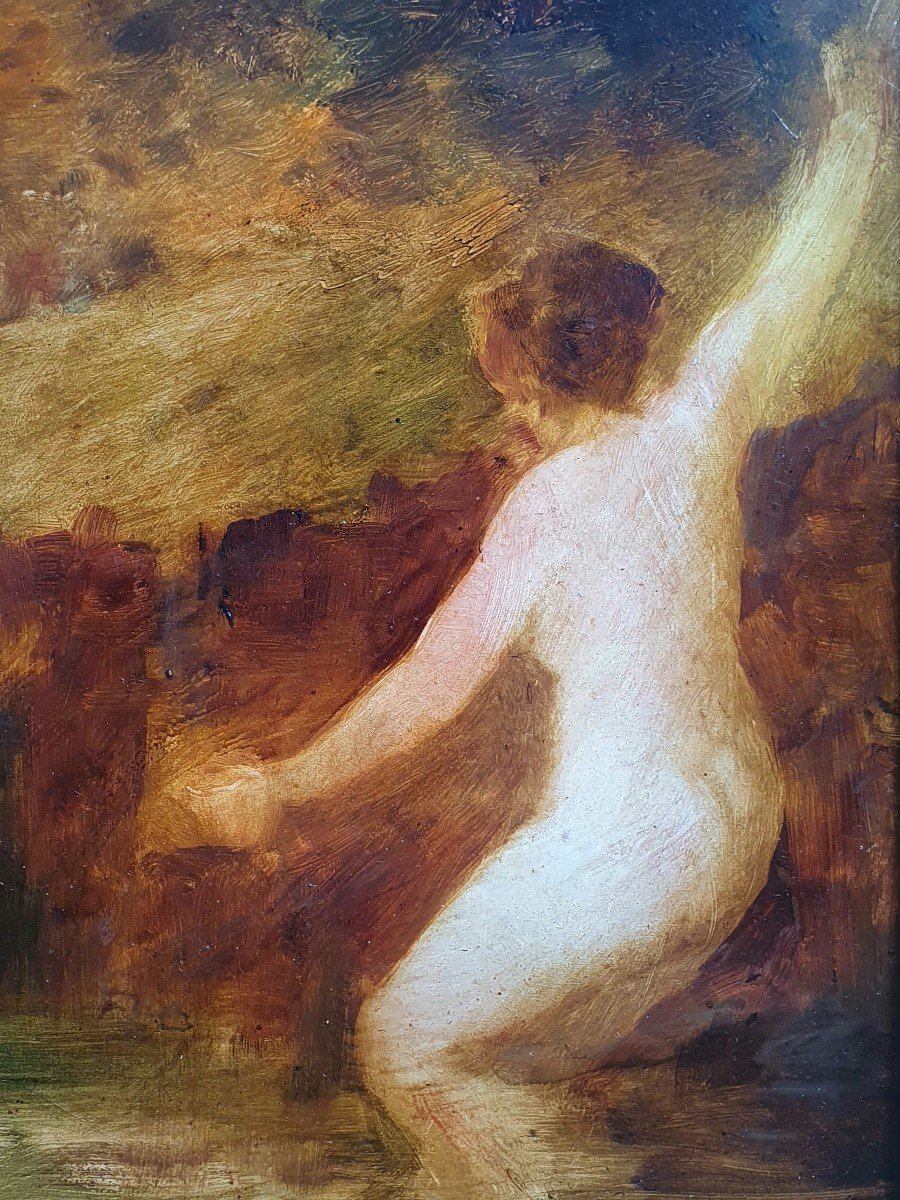 Naked Woman And Putto Raphaël Gourdon Oil On Panel Around 1880 Sketch-photo-3