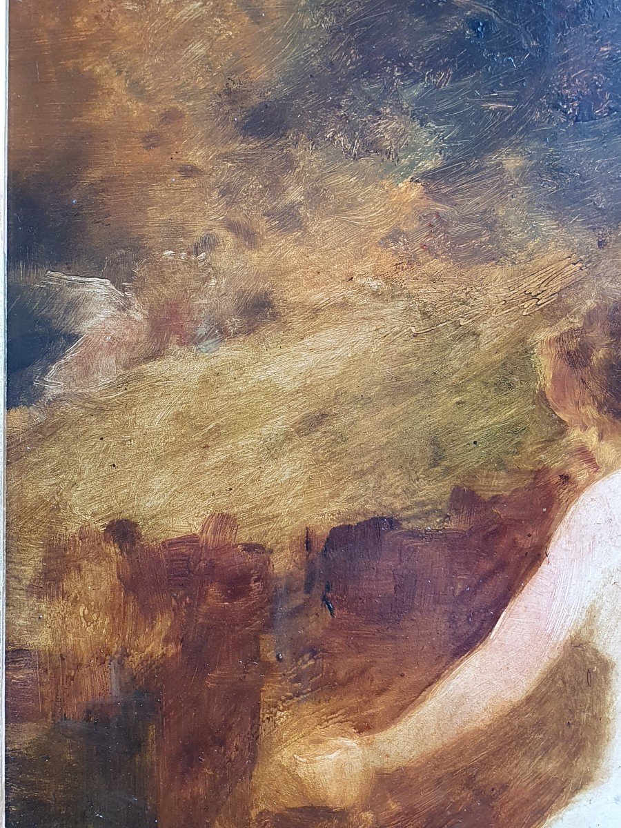 Naked Woman And Putto Raphaël Gourdon Oil On Panel Around 1880 Sketch-photo-4