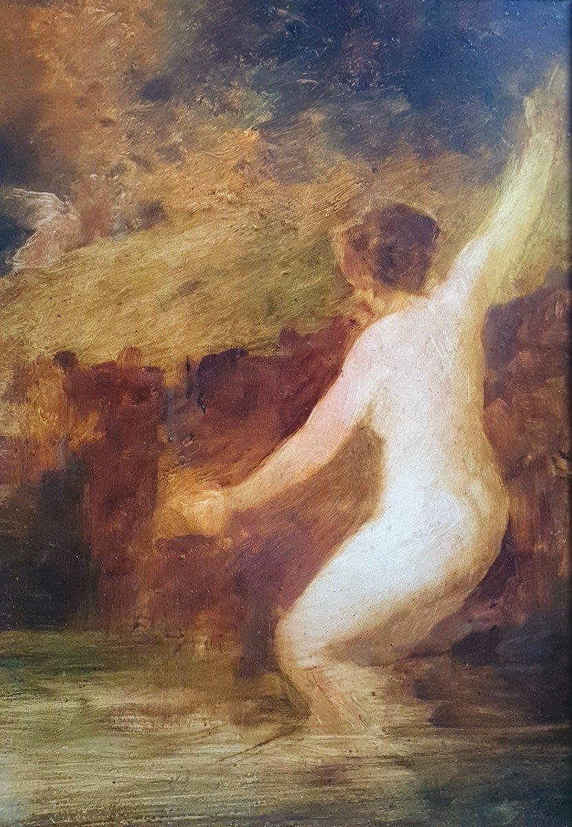 Naked Woman And Putto Raphaël Gourdon Oil On Panel Around 1880 Sketch