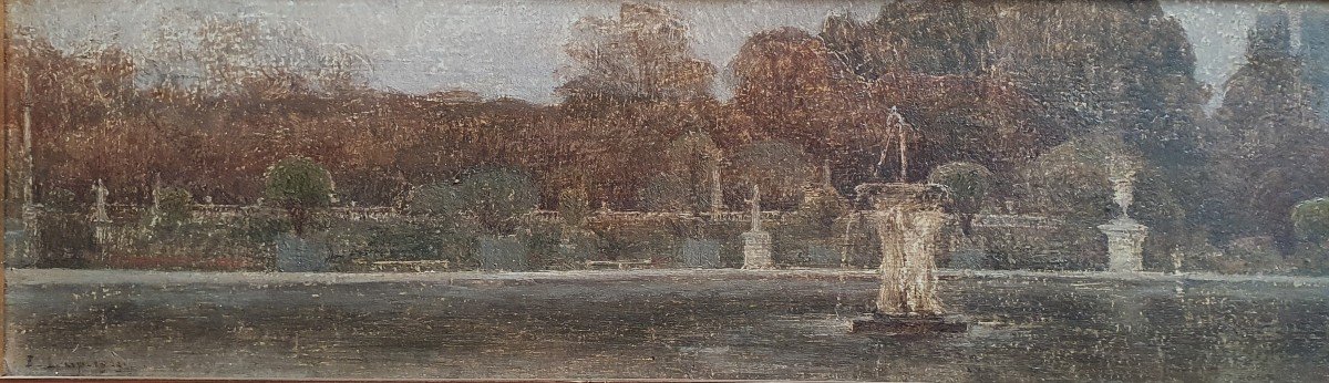 Eugène Loup The Fountain Of The Grand Bassin In The Jardin Du Luxembourg Paris 1903 Oil Carton