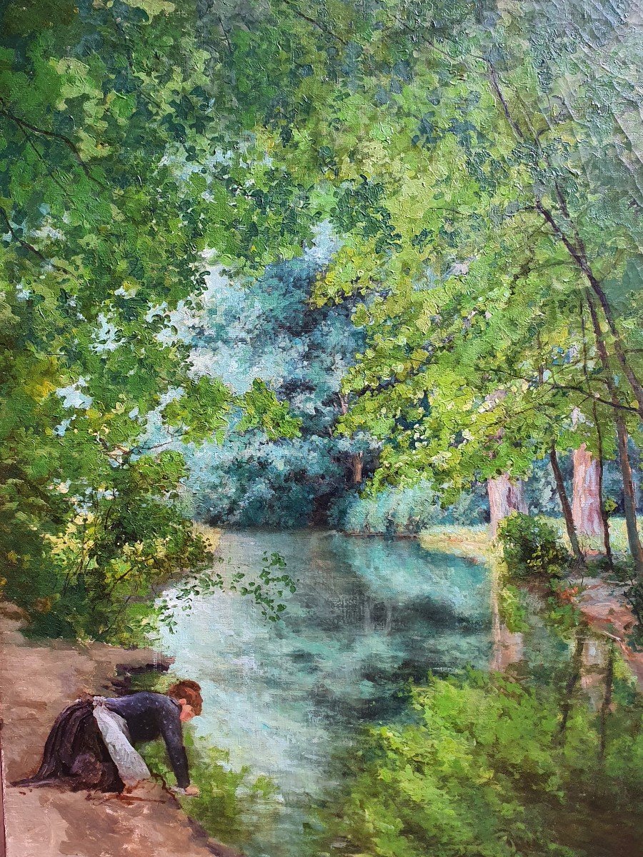 Tristan Lacroix Femme Lavant Son Linge Dans Un Cours D'eau 1892 forêt -photo-3