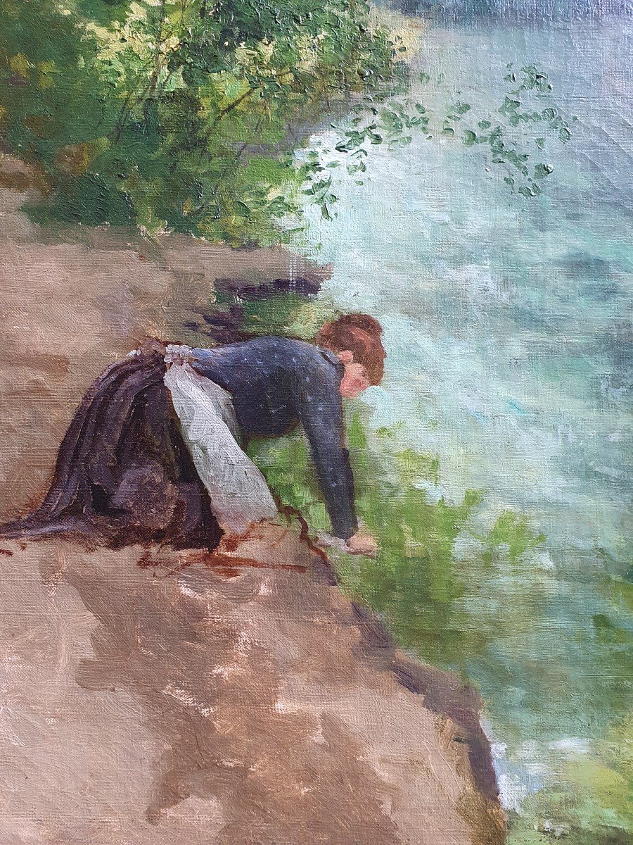 Tristan Lacroix Femme Lavant Son Linge Dans Un Cours D'eau 1892 forêt -photo-4