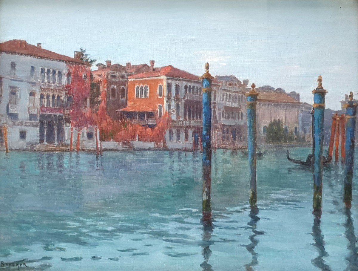 Félix Bouchor Venice Oil On Canvas The Balbi-valier Palace With Its Original Frame-photo-2