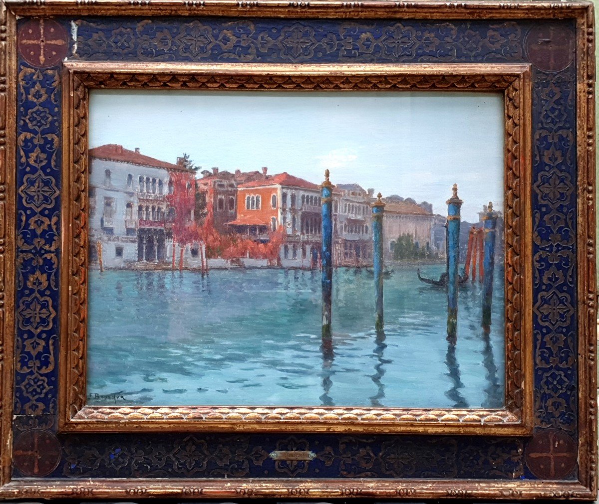 Félix Bouchor Venice Oil On Canvas The Balbi-valier Palace With Its Original Frame