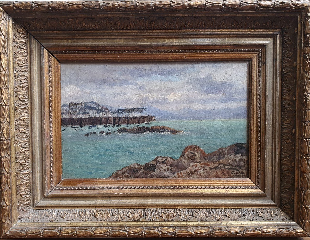 Edmond Ceria The Port Of Saint-malo Oil On Canvas Marine Boats Brittany-photo-2