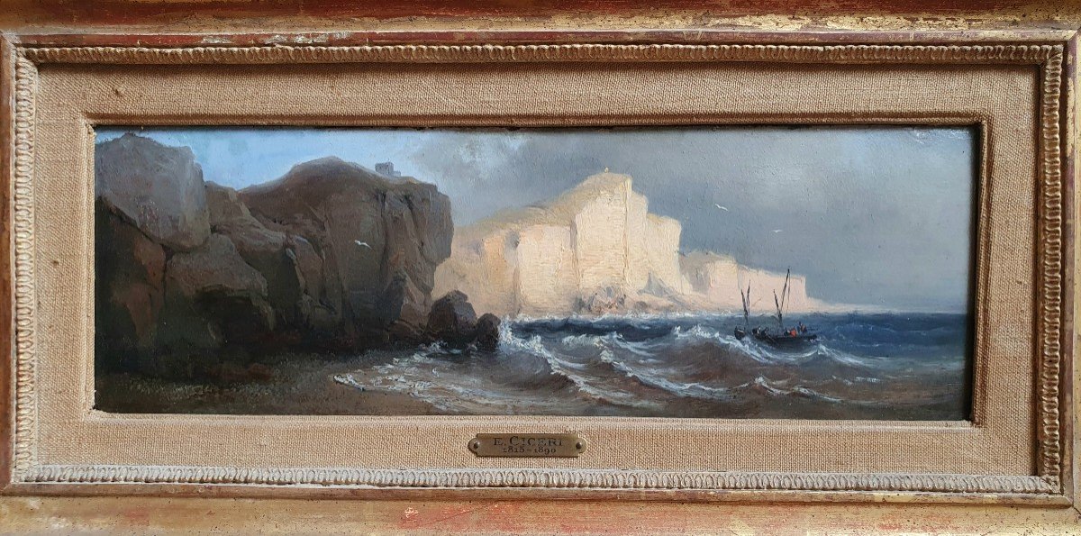 Attributed To Eugène Cicéri The Cliffs Of Normandy Oil On Cardboard Around 1870-photo-3